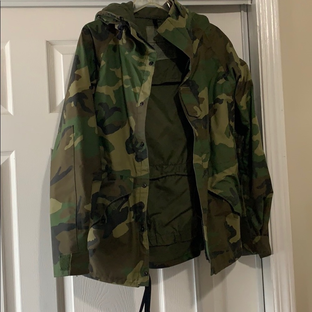 Camouflage rain coat